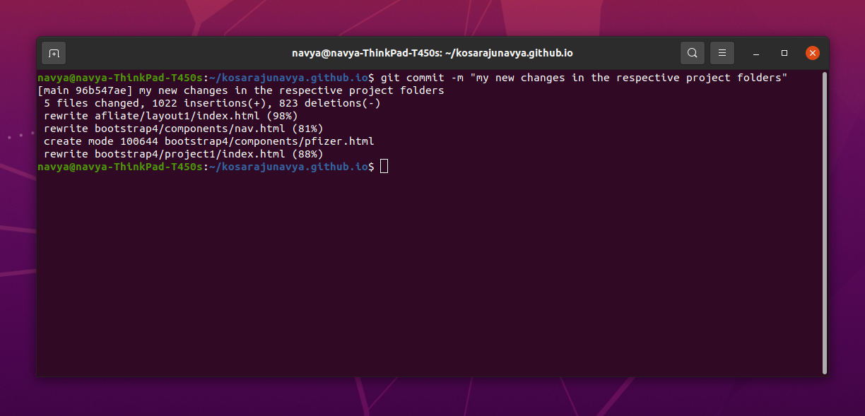 Commiting the changes to git using Ubuntu terminal