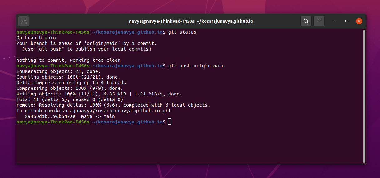 Pushing the changes to git using Ubuntu terminal