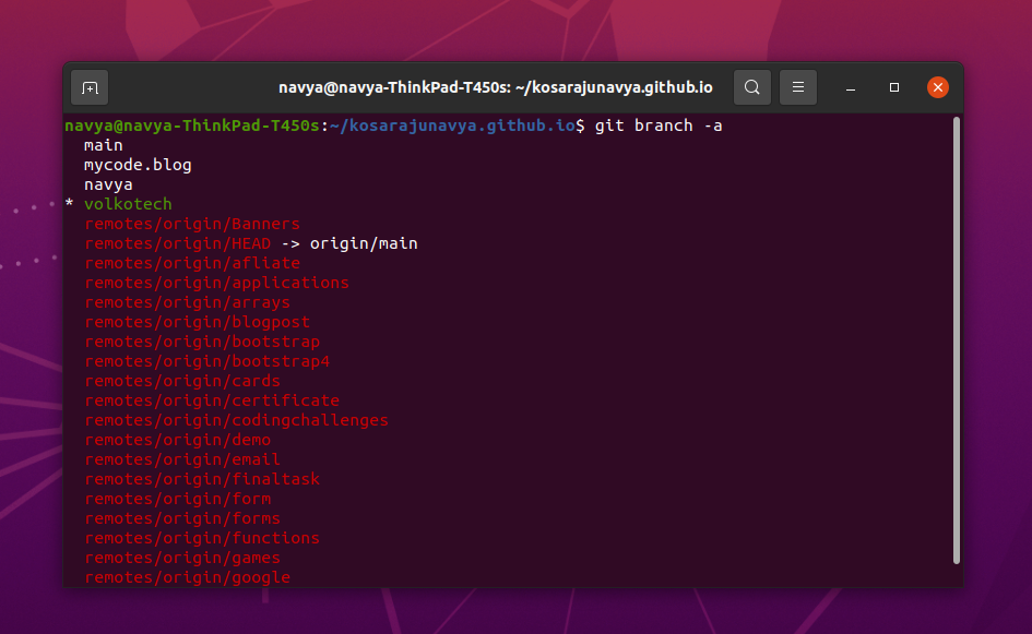 Showing all the available branches in git using Ubuntu terminal