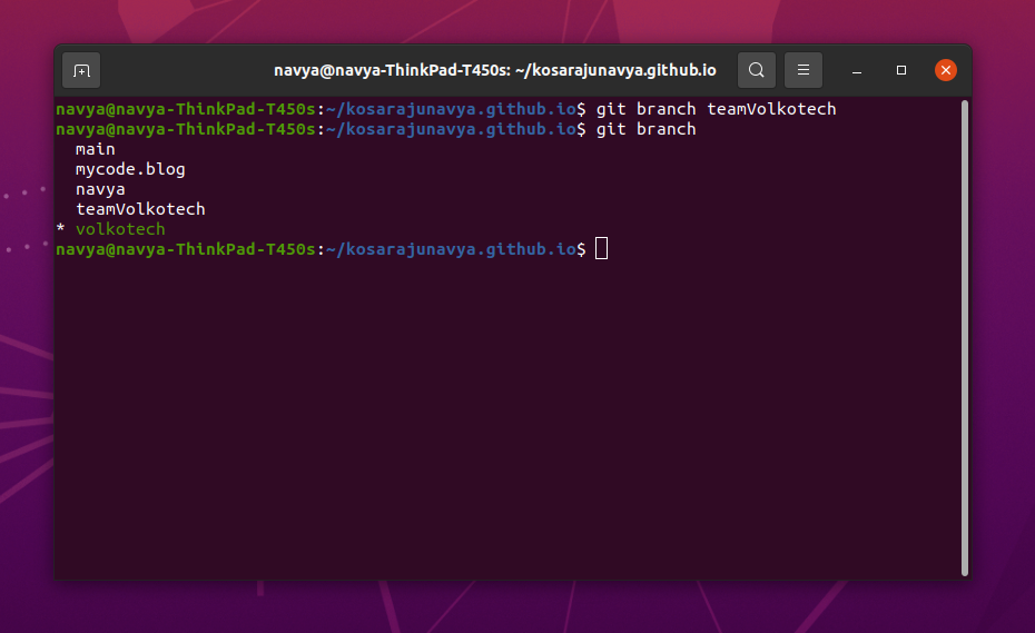 Creating branch in git using Ubuntu terminal