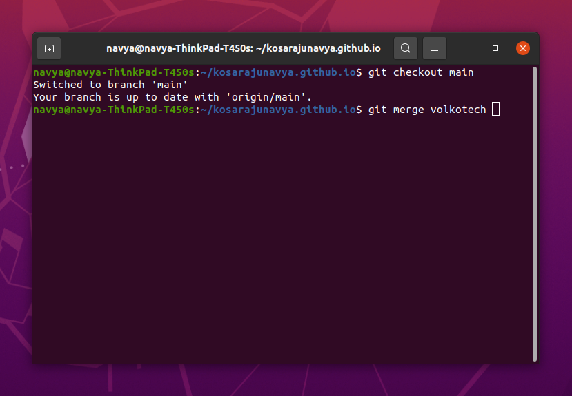 Merging git branches using Ubuntu terminal