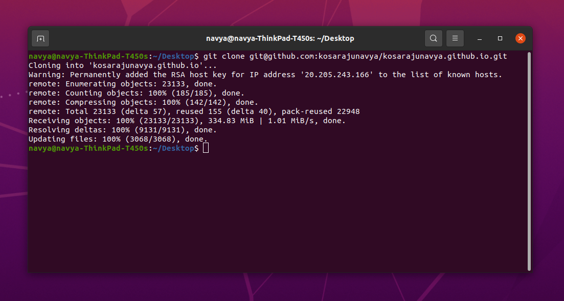 Cloning the git repo with ssh key using Ubuntu terminal