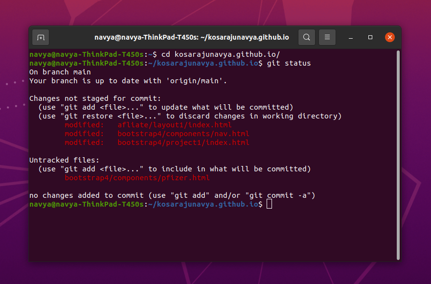 Checking untracked files with git status using Ubuntu terminal