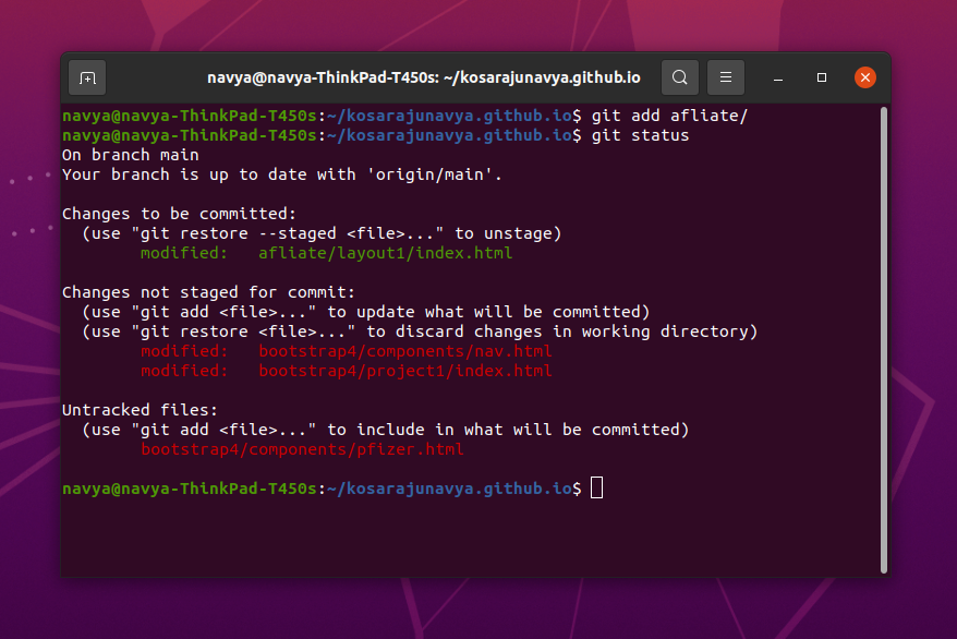 Adding folder to git using Ubuntu terminal