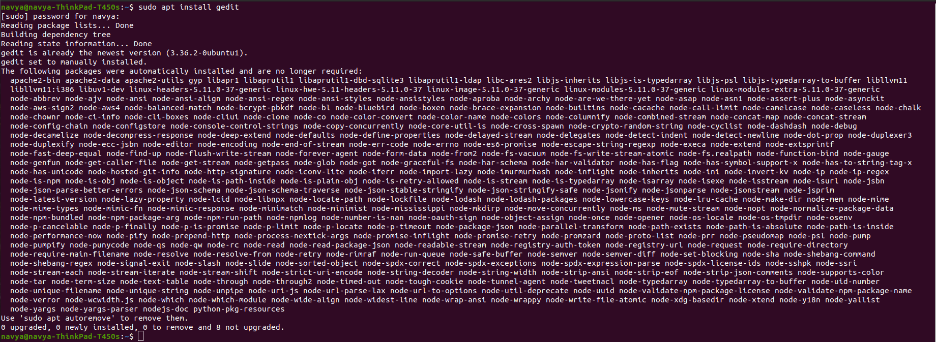 Installing packages using Ubuntu terminal