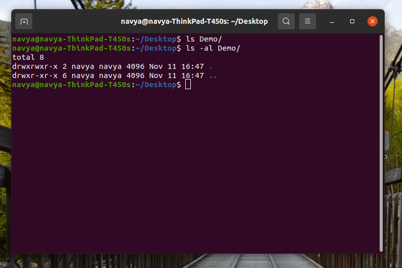 listing the directory along with state of permissions using terminal
