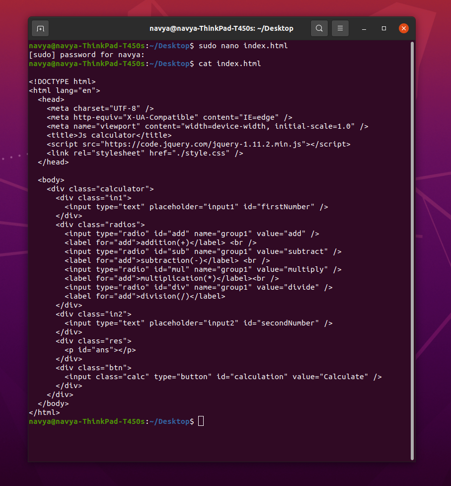 Reading HTML file using Ubuntu terminal
