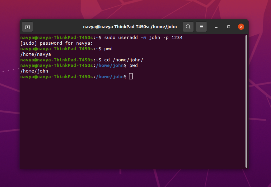 Creating user using Ubuntu terminal