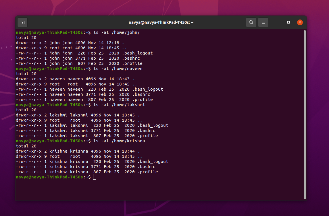 Validating user permissions using Ubuntu terminal