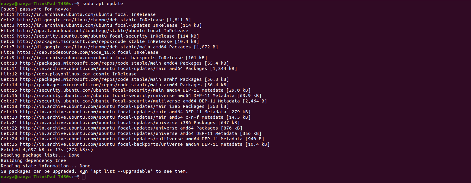 Updating packages using Ubuntu terminal
