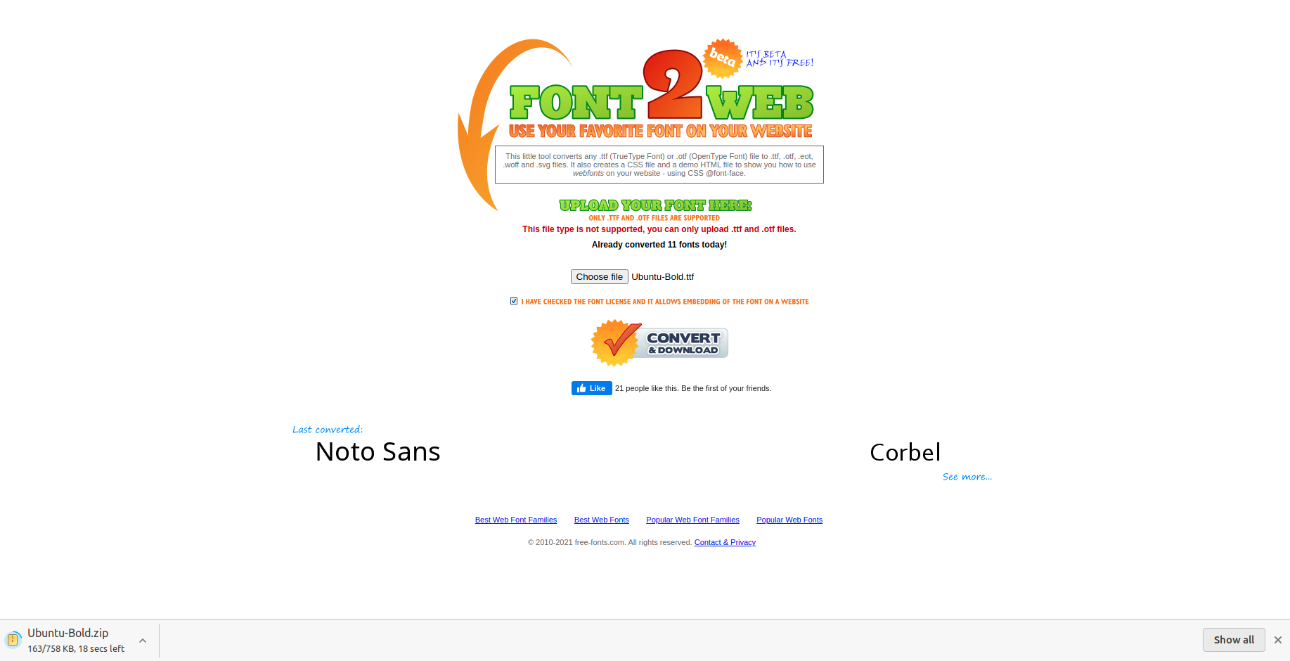 converted font downloaded