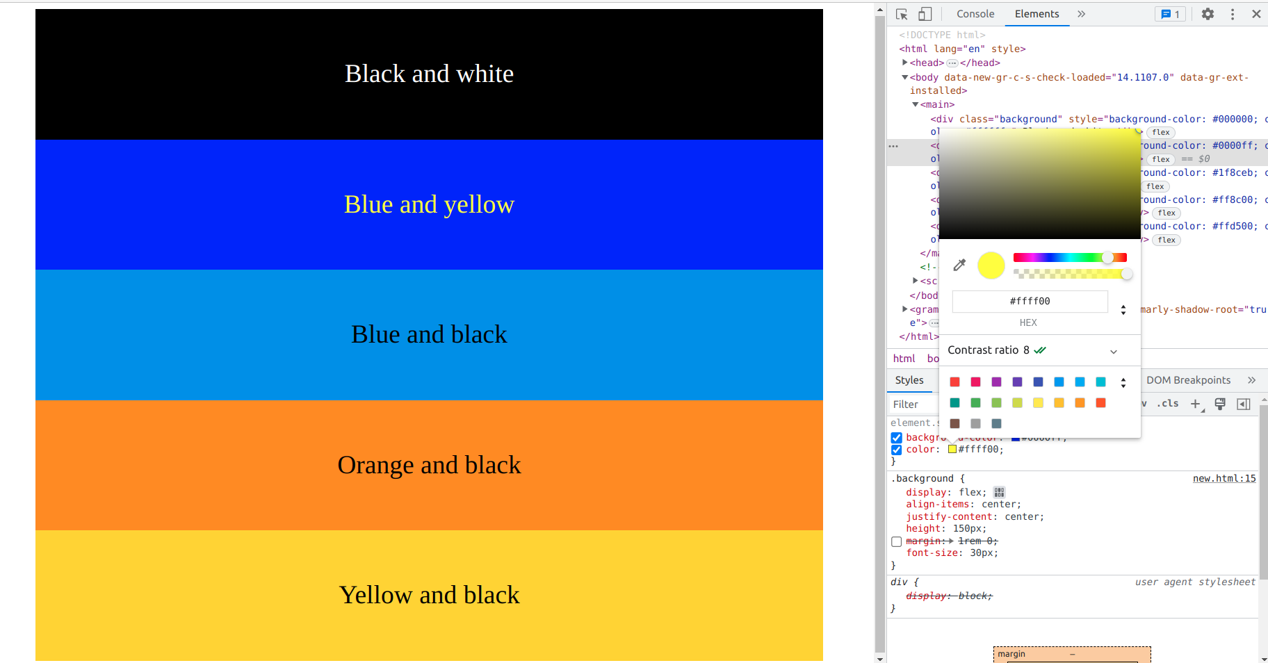 contrast ratio with chrome dev tool