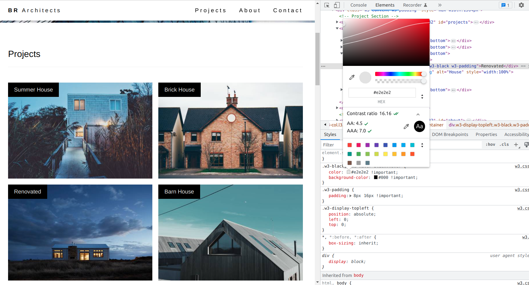 this images shows chrome dev tool color picker with high contrast ratio