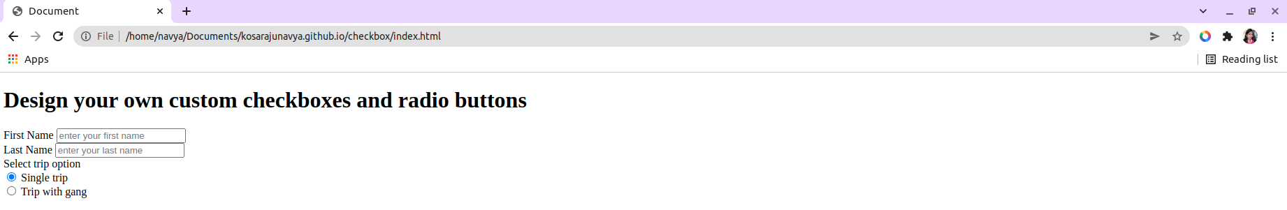 Radio Button display in Google Chrome Browser
