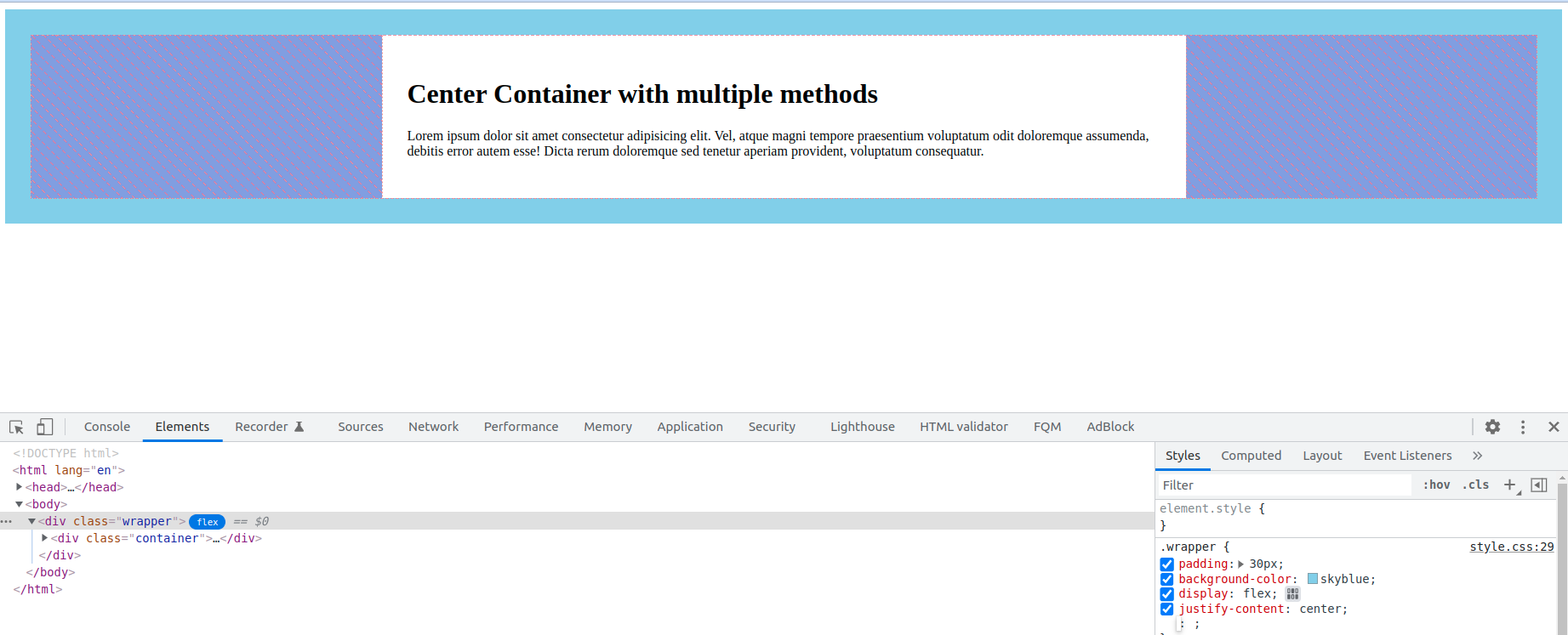 Centring container centre with CSS Flex-box method