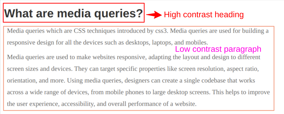 image about high and low color contrast ratio