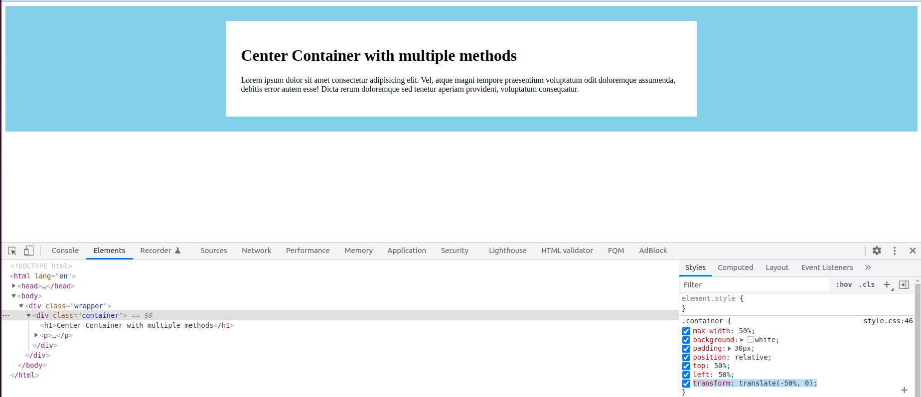 Top 5 ways to make the container element center with CSS | mycode.blog