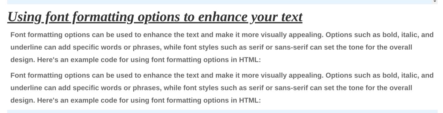 text with under-line and font-style italic